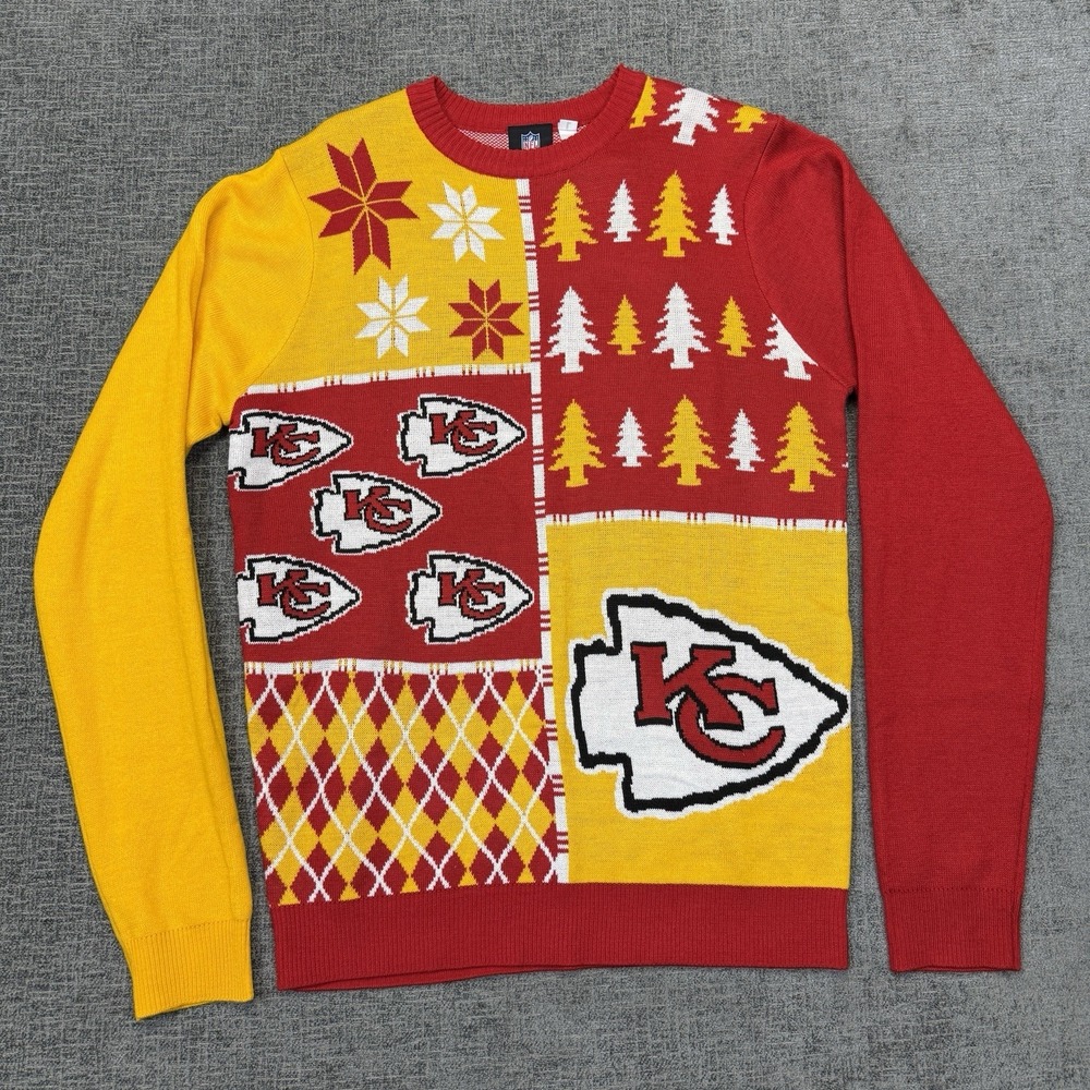Kansas City Chiefs Sweater Mens Large Red Yellow NFL Christmas Ugly Holiday - Picture 2 of 7